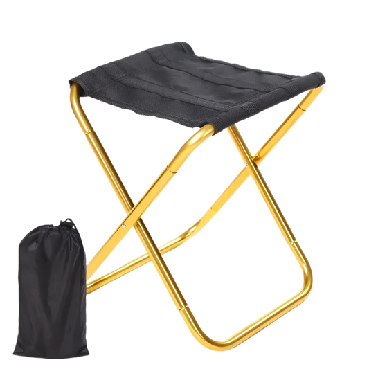 Yellow Folding Camping Stool, portable ultralight design.