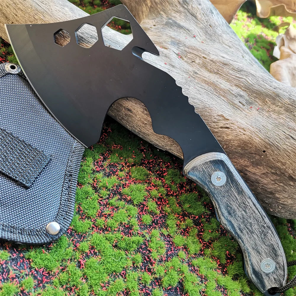 A compact, durable hand axe with a high-carbon steel blade, corrosion resistance, and ergonomic grip.