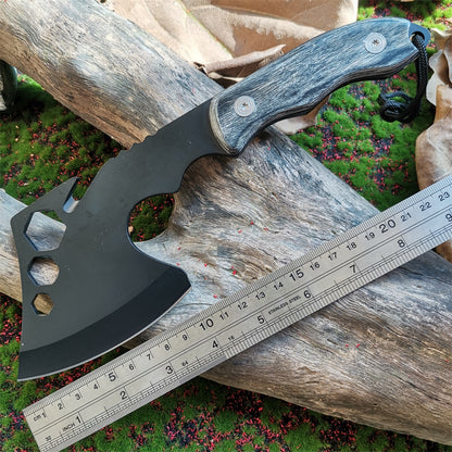 A compact, durable hand axe with a high-carbon steel blade, corrosion resistance, and ergonomic grip.