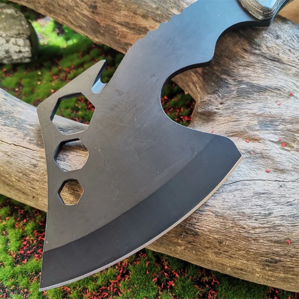 A compact, durable hand axe with a high-carbon steel blade, corrosion resistance, and ergonomic grip.