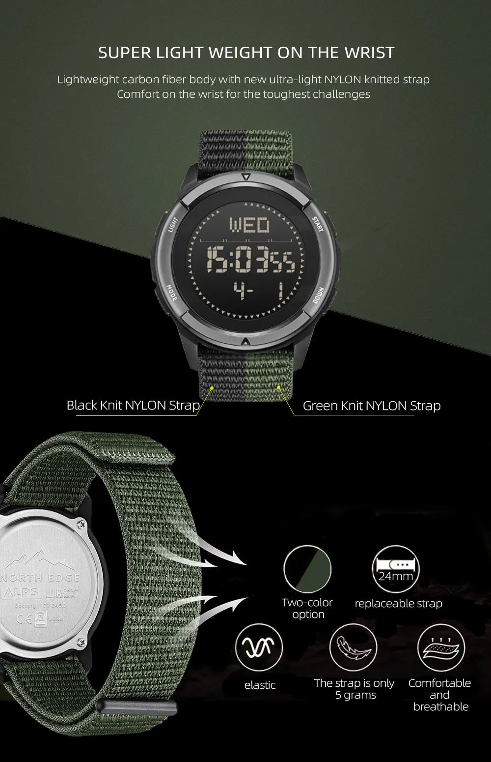 Outdoor Digital Watch with carbon fiber build.