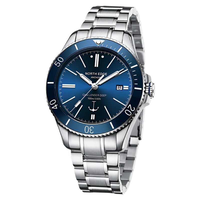 Blue Traditional Watch with mechanical movement design.