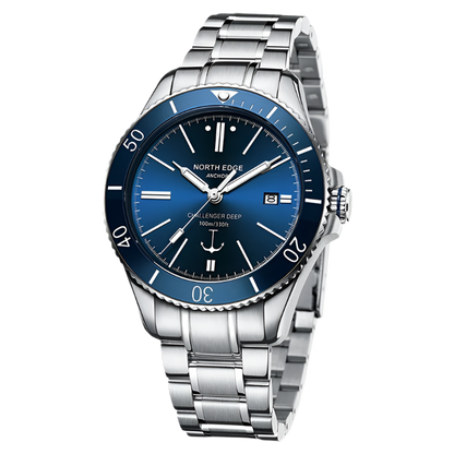 Blue Traditional Watch with mechanical movement design.