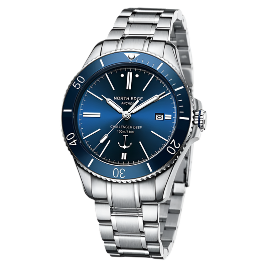 Blue Traditional Watch with mechanical movement design.