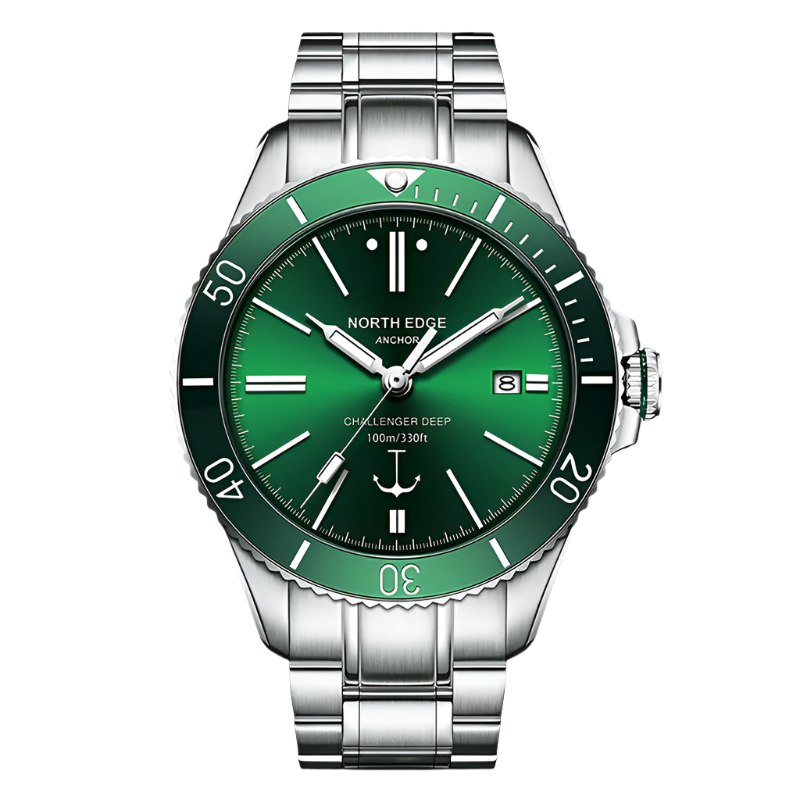 Green Traditional Watch with mechanical movement design.