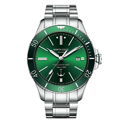 Green Traditional Watch with mechanical movement design.