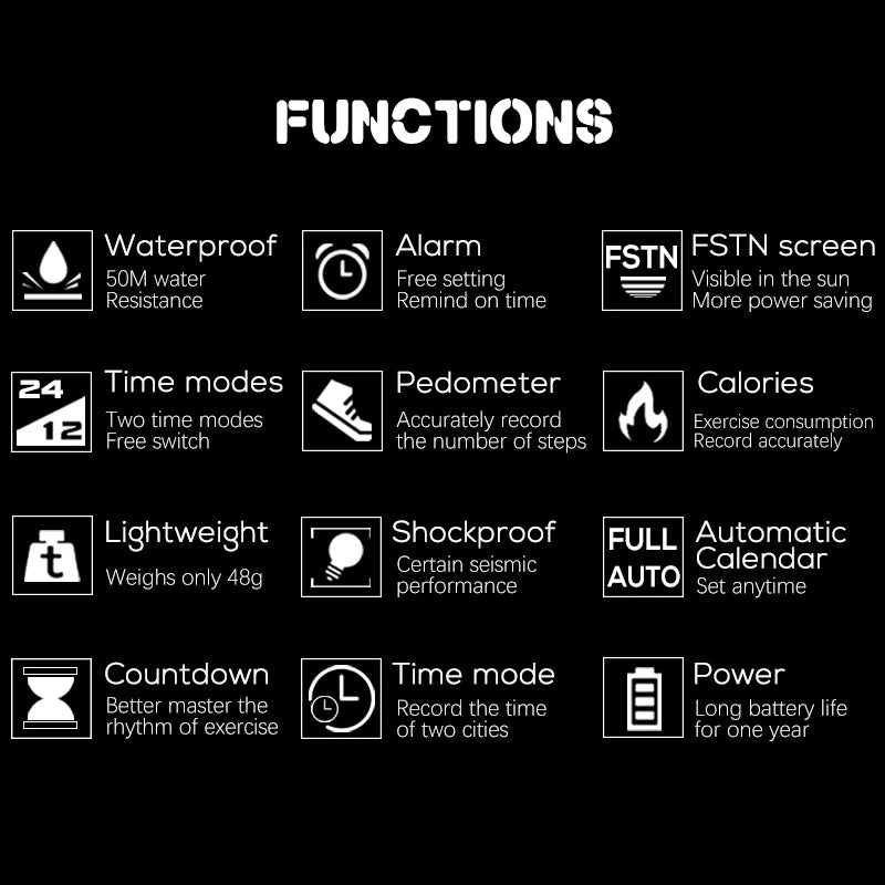 Digital Sports Watch, waterproof and lightweight.