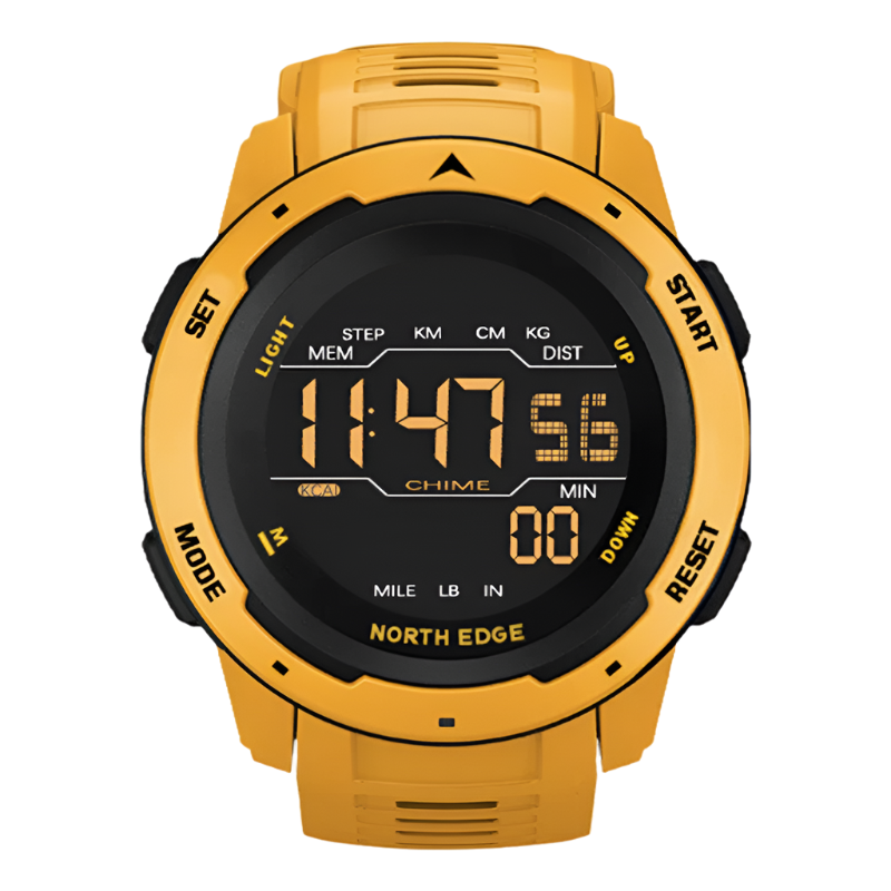 Yellow Digital Sports Watch, waterproof and lightweight.