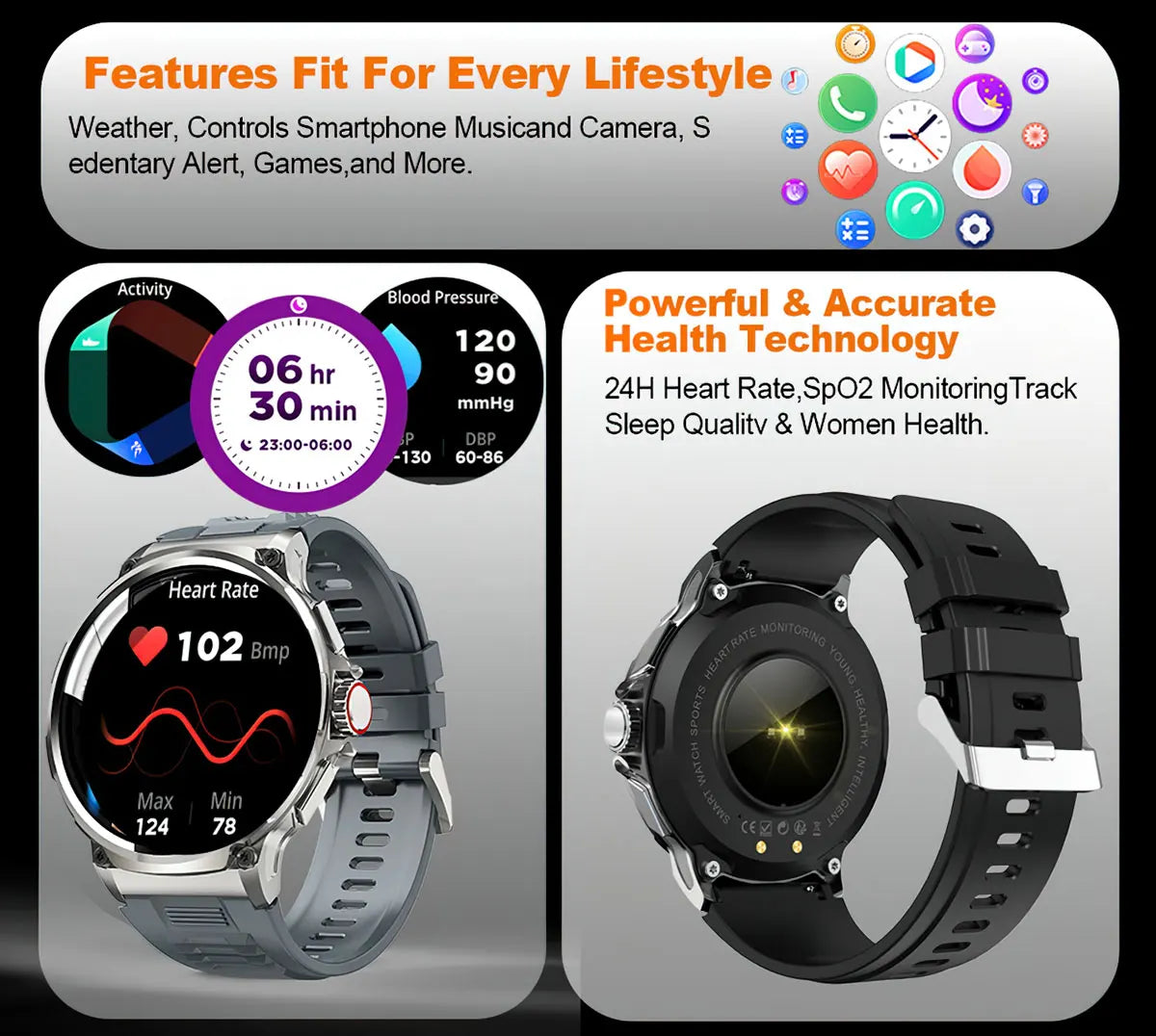 Multisport Watch with fitness tracking features.