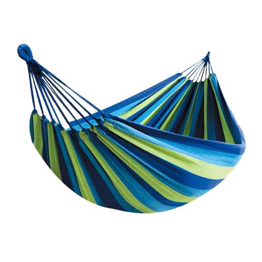 Blue Portable Hammock, durable outdoor canvas swing.