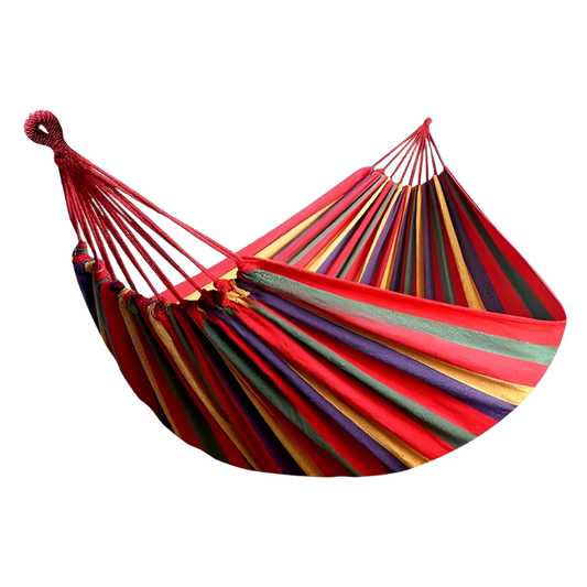 Red Portable Hammock, durable outdoor canvas swing.