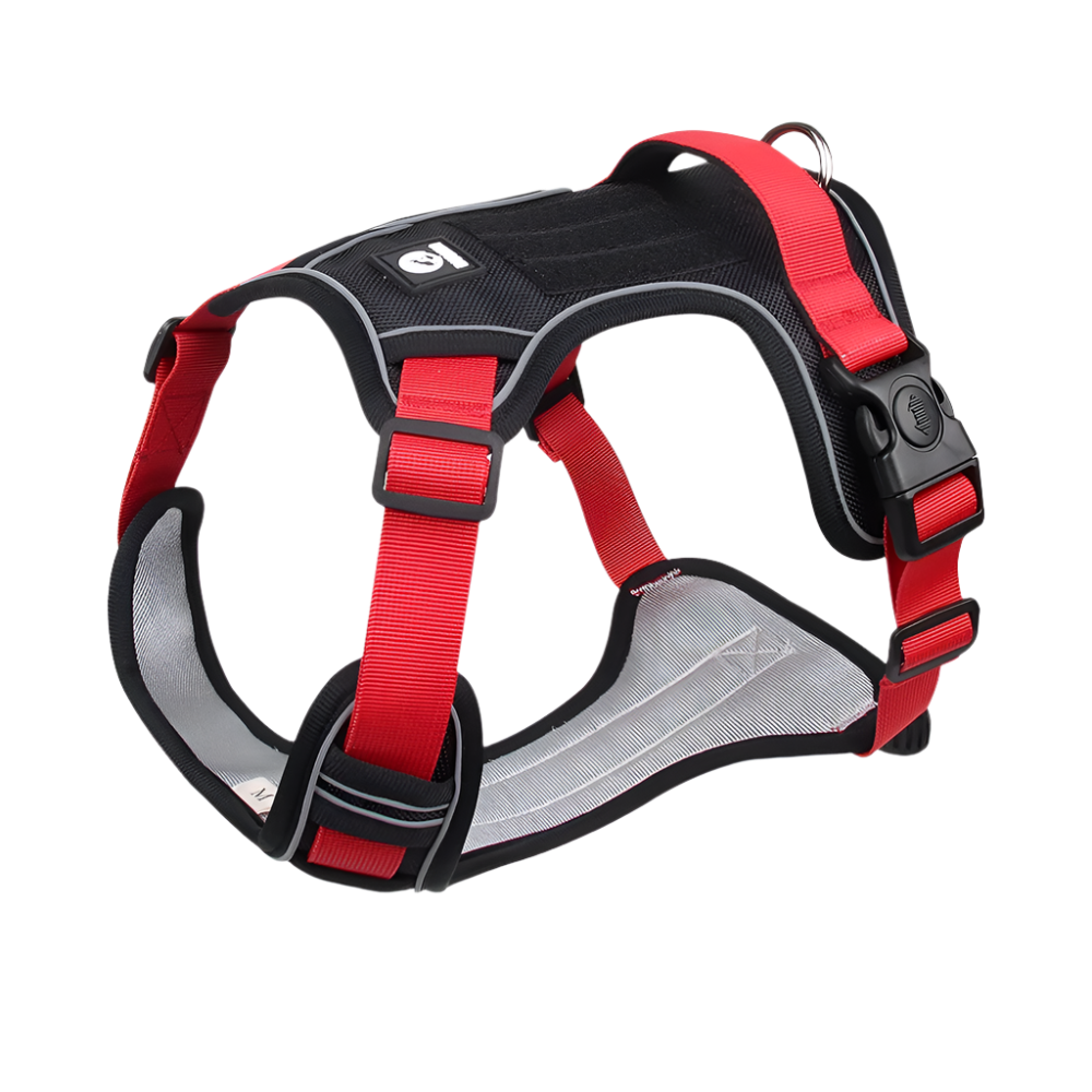 Red Dog Harness, reflective waterproof no-pull vest.