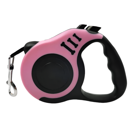 Pink Dog Leash, retractable nylon lead with lock.