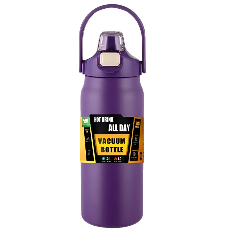 Purple Stainless Steel Thermos, durable vacuum insulation.