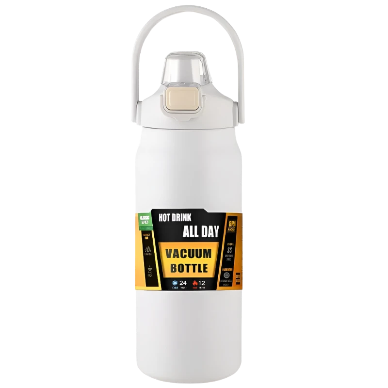 White Stainless Steel Thermos, durable vacuum insulation.