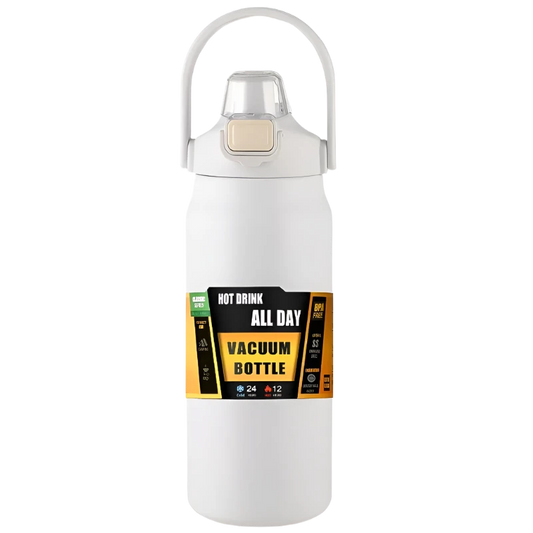 White Stainless Steel Thermos, durable vacuum insulation.