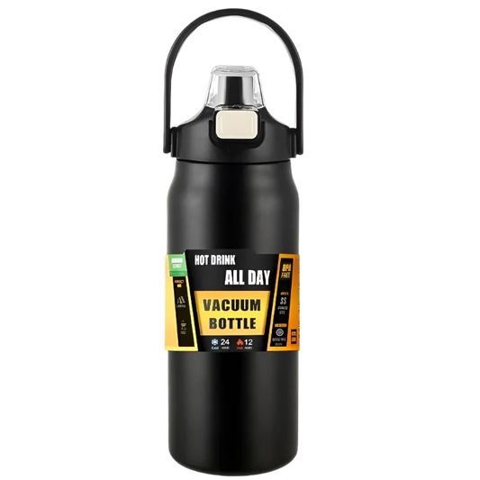 Black Stainless Steel Thermos, durable vacuum insulation.