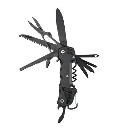 black survival multi folding camping tool