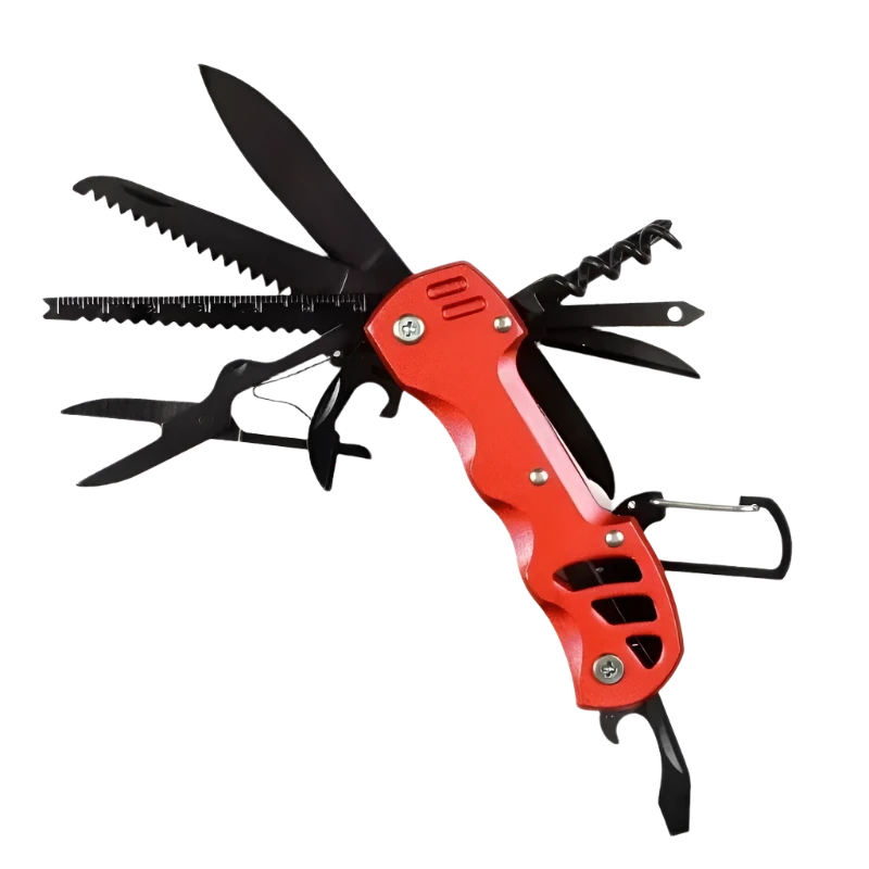 red survival multi folding camping tool