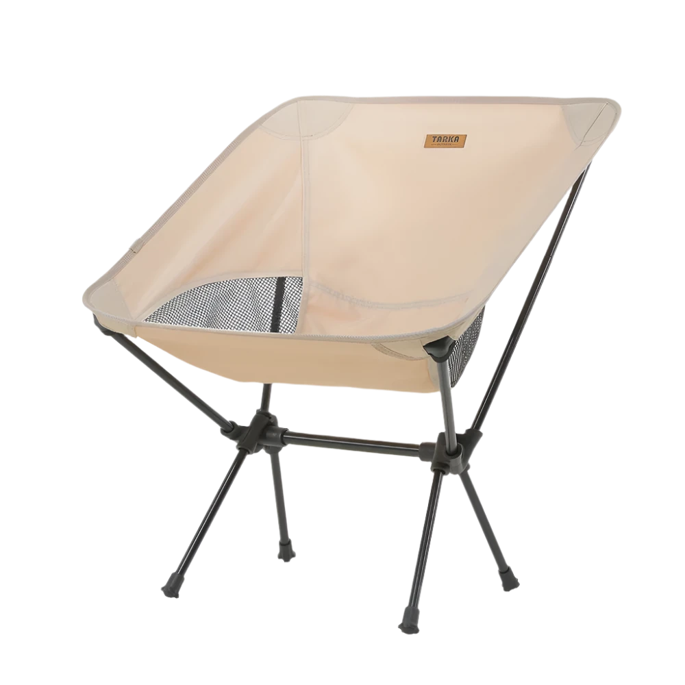 Beige Camping Moon Chair, lightweight and foldable.