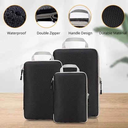 3-piece travel bag set: compressible, eco-friendly, waterproof, and durable for organized packing, travel, or daily storage.