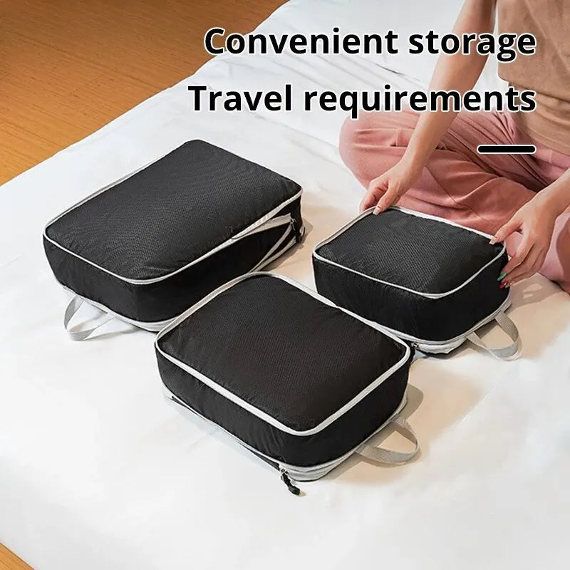 3-piece travel bag set: compressible, eco-friendly, waterproof, and durable for organized packing, travel, or daily storage.