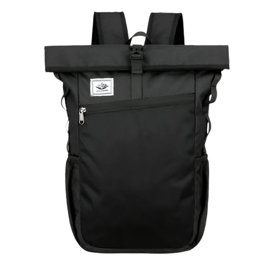 Black Outdoor Backpack: Waterproof, durable, foldable, and spacious for essentials; perfect for hiking, camping, cycling, and travel.