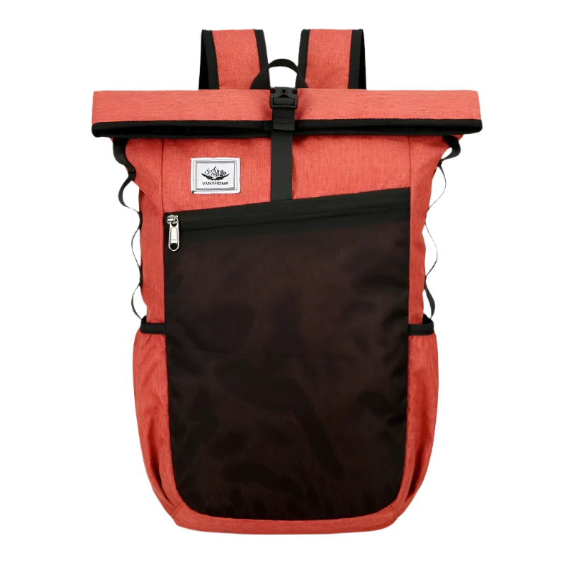 Orange Outdoor Backpack: Waterproof, durable, foldable, and spacious for essentials; perfect for hiking, camping, cycling, and travel.