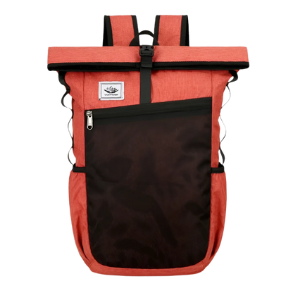 Orange Outdoor Backpack: Waterproof, durable, foldable, and spacious for essentials; perfect for hiking, camping, cycling, and travel.