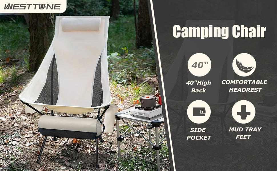 Ultralight Camp Chair with headrest design.