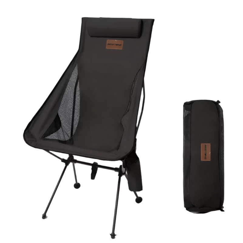 Black Ultralight Camp Chair with headrest design.