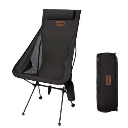 Black Ultralight Camp Chair with headrest design.